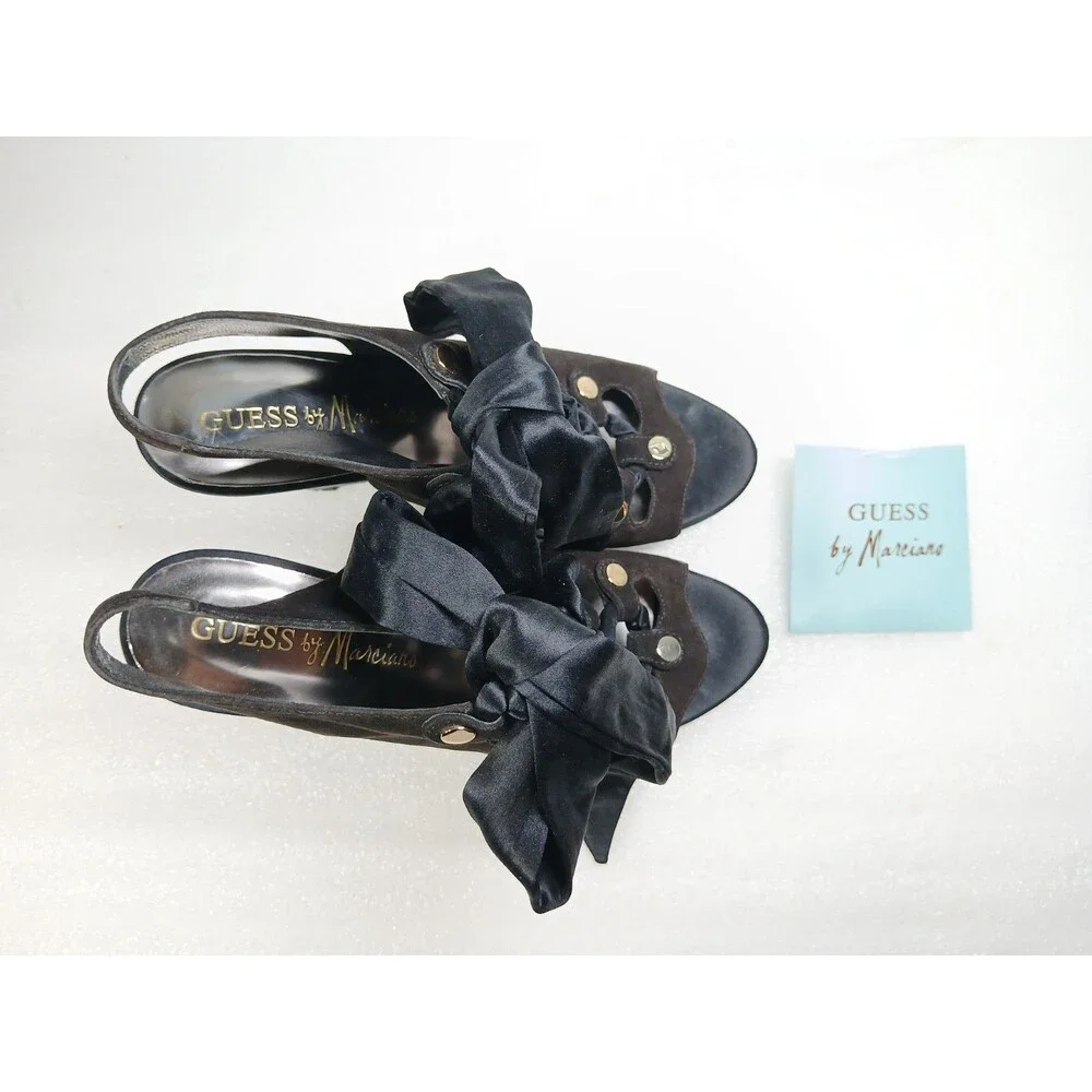 Guess by Marciano PManella Wedge Sandals – Black Multi Suede – Size 8 w/ Box